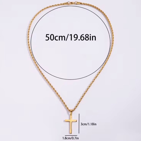 Gold stainless steel necklace with cross pendant - Picture 4 of 5